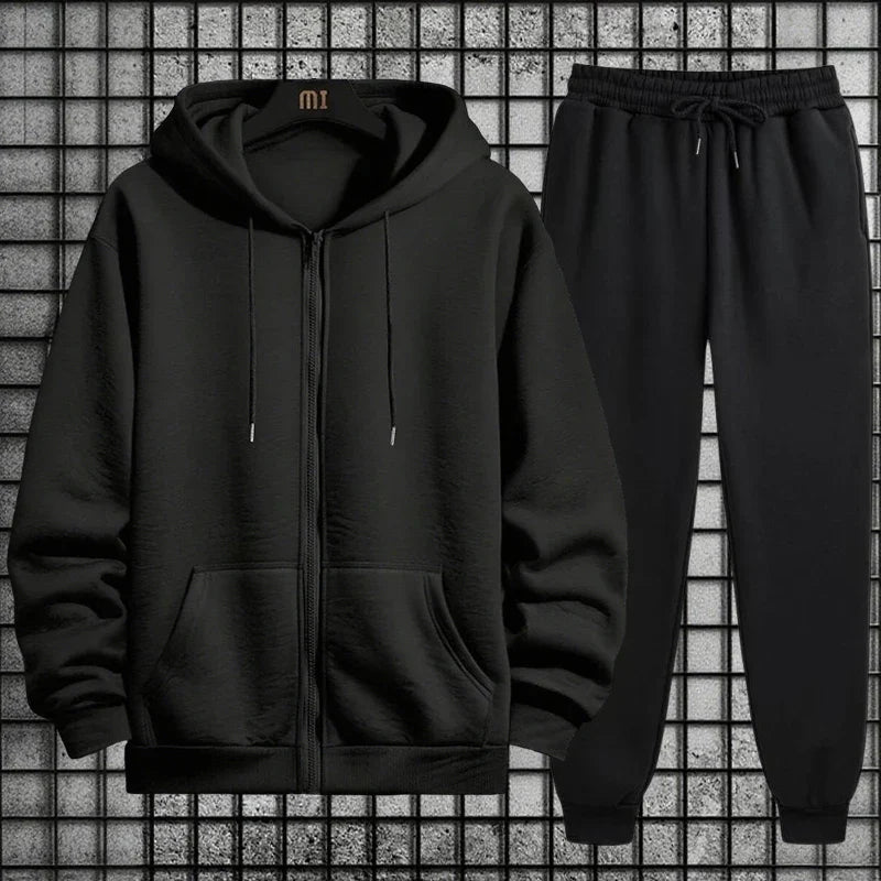 2025 New Arrival Men's Zipper Hoodie Sweatpants 2 Piece Set High Quality Hooded Long Sleeve Sweatshirt Autumn Winter Tracksuit
