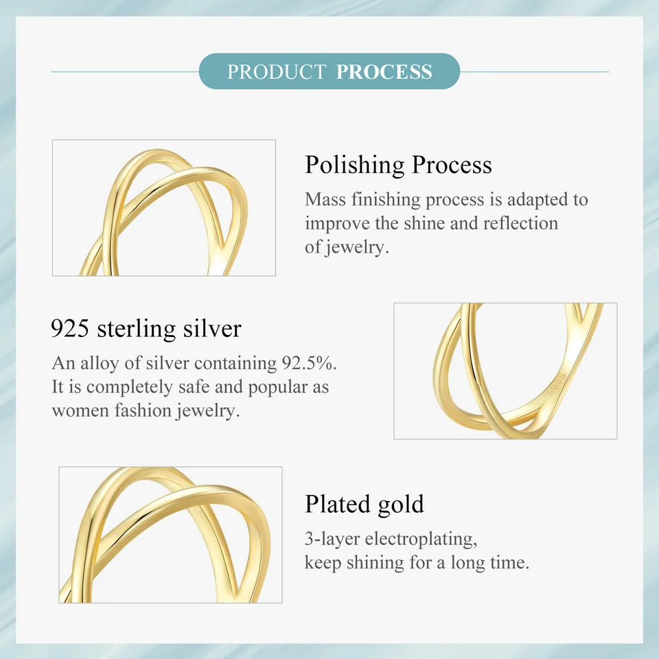 14K Gold Plated X Ring Dainty Minimalist 925 Sterling Silver Cross Ring for Women Promise Jewelry 2 Colors SCR543