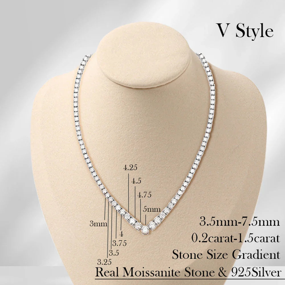 Luxury V-shaped All Moissanite Diamond Tennis Necklace Certified For Women 925 Sterling Silver Choker Bride Collarbone Necklaces