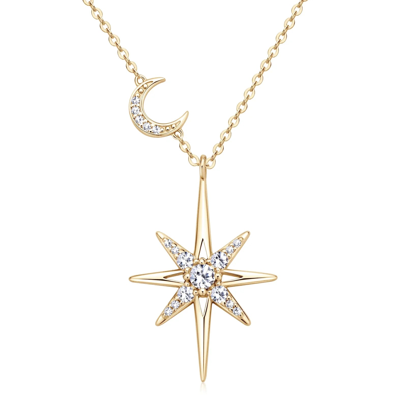 100% 925 Silver Full Moissanite Necklace for Women 18K Gold Plated Star&Moon Pendant Necklace Choker Chain Fine Jewelry Gifts