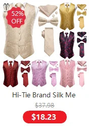Black Red Floral Mens Vest Tie Set Jacquard Waistcoat Sleeveless Jacket Necktie Hanky Cufflinks Wedding Business XXL