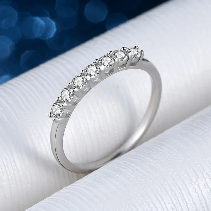 18k Plated 3MM 7 Stones Moissanite Rings for Women Classic Match Diamond Wedding Bands 925 Sterling Silver Jewelry
