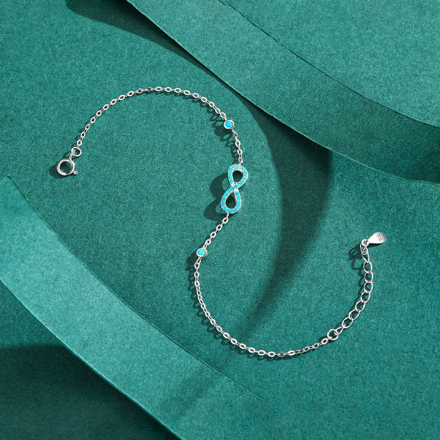 Romantic Infinite Love Bracelet 925 Sterling Silver Vintage Natural Turquoise Chain Bracelets For Women Wedding Jewelry