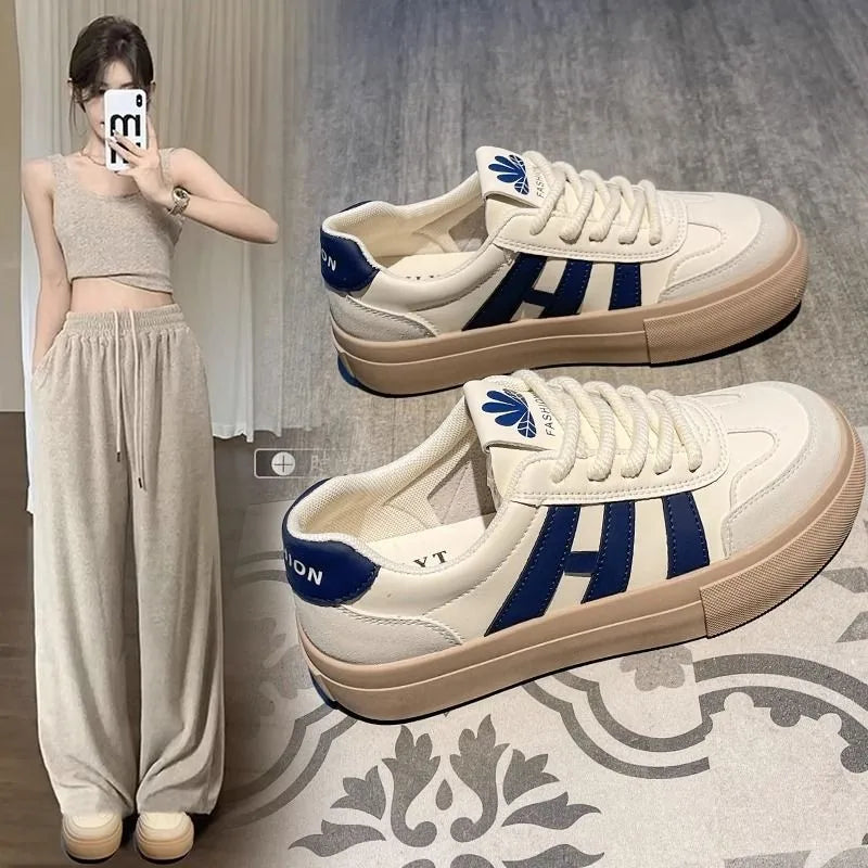 تصميم أحذية نسائية مبركنة، حذاء رياضي نسائي كاجوال برباط ومقدمة مستديرة، حذاء مسطح مريح أحذية نسائية