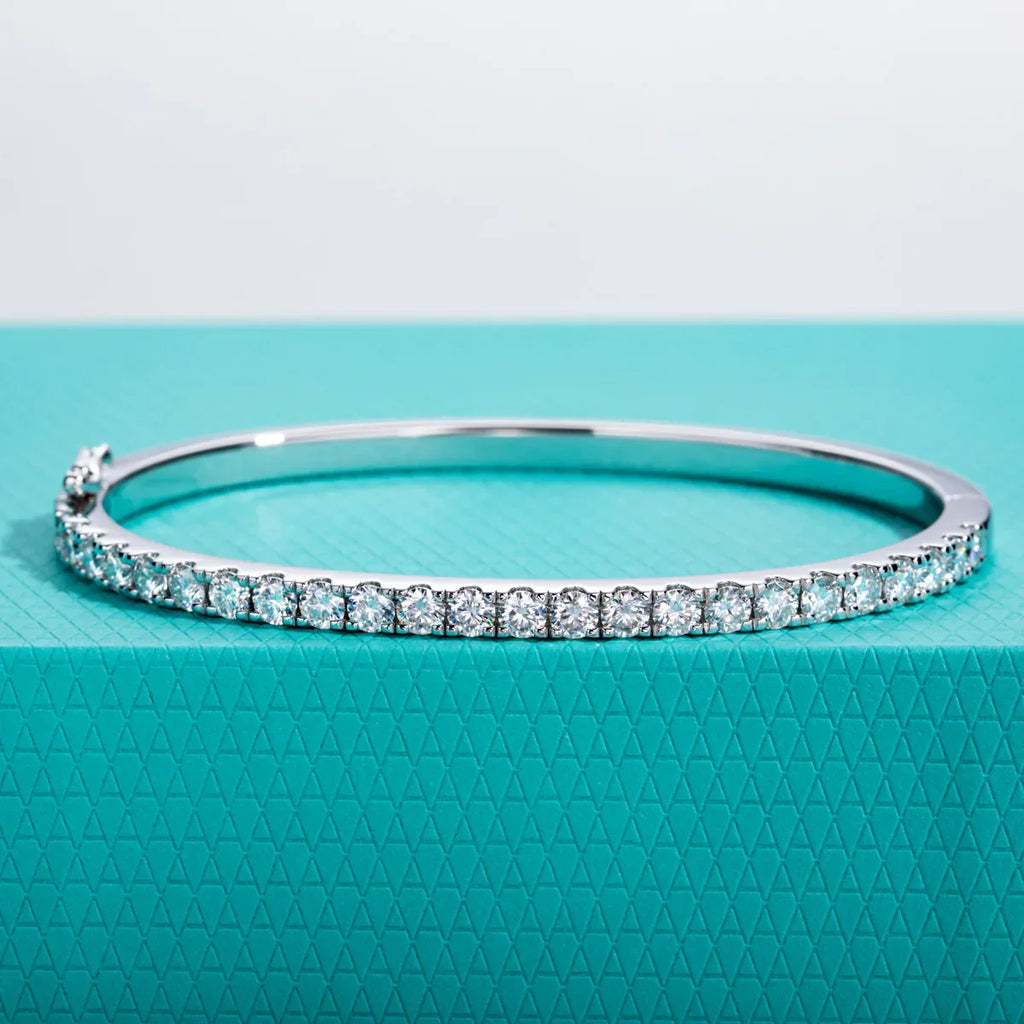 3mm Half Eternity Moissanite Bracelet 925 Sterling Silver 18K White Gold Plated Bangle for Women Jewelry Gifts