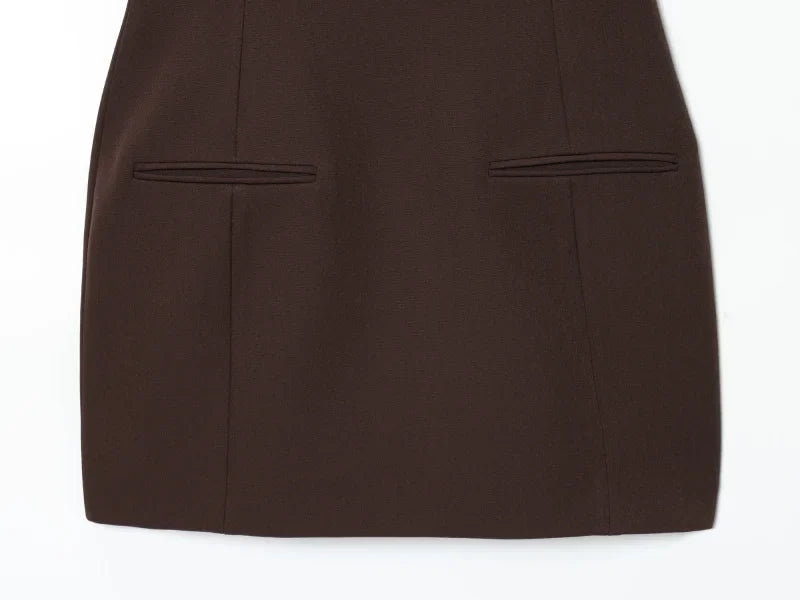 2025 women's new products are elegant and stylish Short dress with a boat neck and short sleeves with pleats  black dress