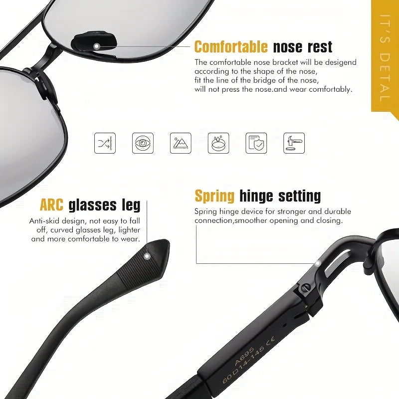 Design Square Polarized Sunglasses Man Photochromic Sun Glasses Woman Anti-glare Driving Goggles Oculos zonnebril heren