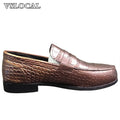 Luxury Brand Men Leather Shoes Black Slip On Croco Prints Casual Mens Dress Shoes Wedding Office Banquet Loafers For Men