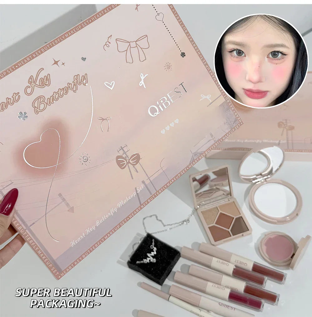 Multipurpose Makeup Set 4pc Double Head Lip Glaze, Face Pressed Powder,Blusher,Eyeshadow, Eyebrow Pencil,Eyeliner,Lip Oil