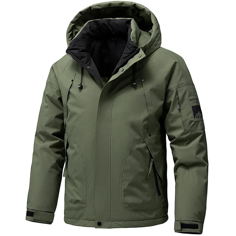 Thick Padded Waterproof Jacket Men Outdoor Softshell Zip Up Hooded Jacket Windbreaker Hiking Camping Coat Autumn Winter Overcoat