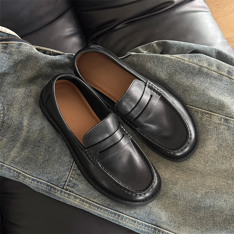 Handmade Mens Leather Loafers Non Slip Slip on Walking Flats Breathable Outdoor Casual Shoes for Man Work Office Driving Shoes