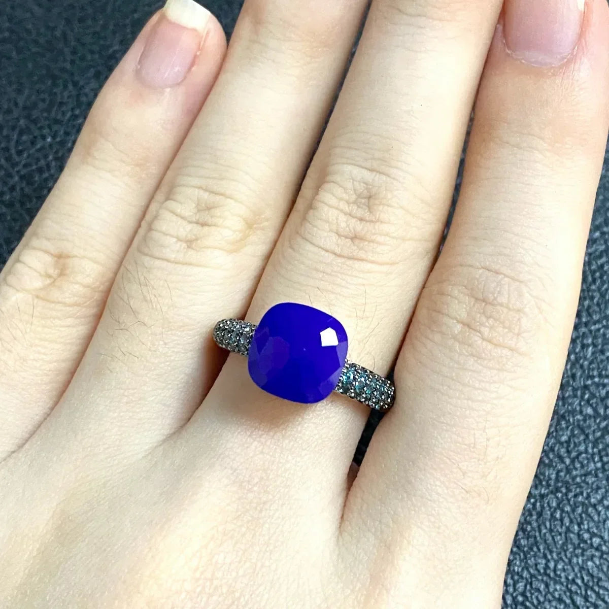 10.6mm Elegant Blue Topaz Zircon Ring Dual Tone Black Gun & Rose Gold 30 Colors Candy Crystal Jewelry Gift for Women