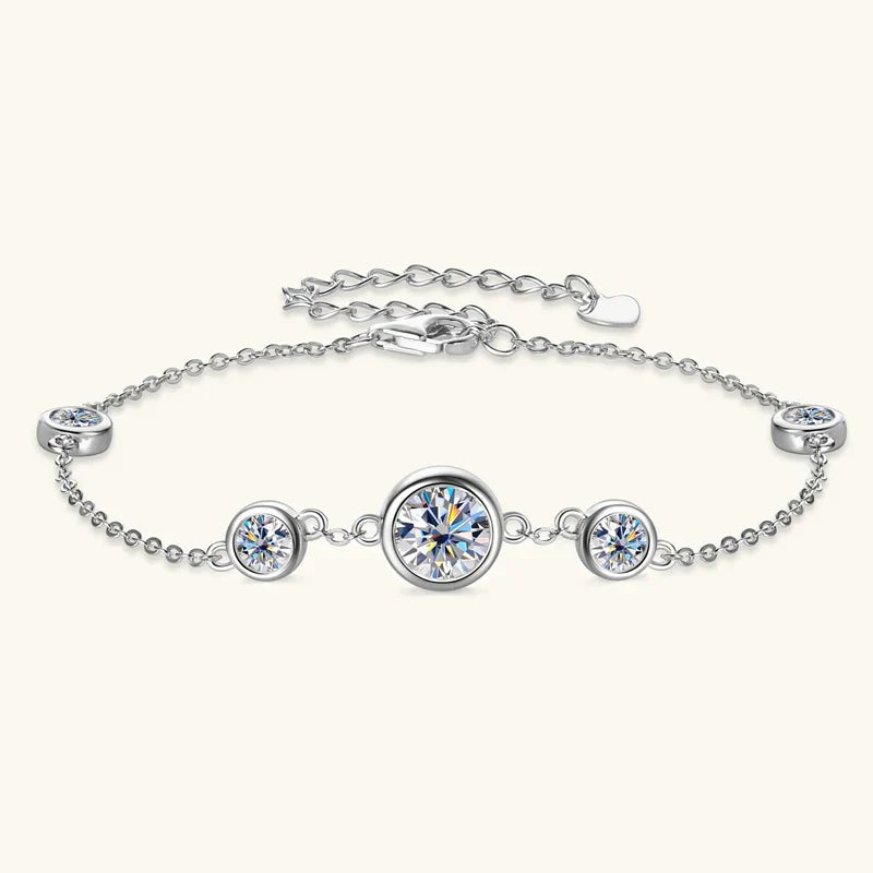 2024 New 18k Gold Plated Bracelet 925 Silver Chain 2mm D Color Bezel Moissanite Bracelets Fashion Women's Jewelry Gifts