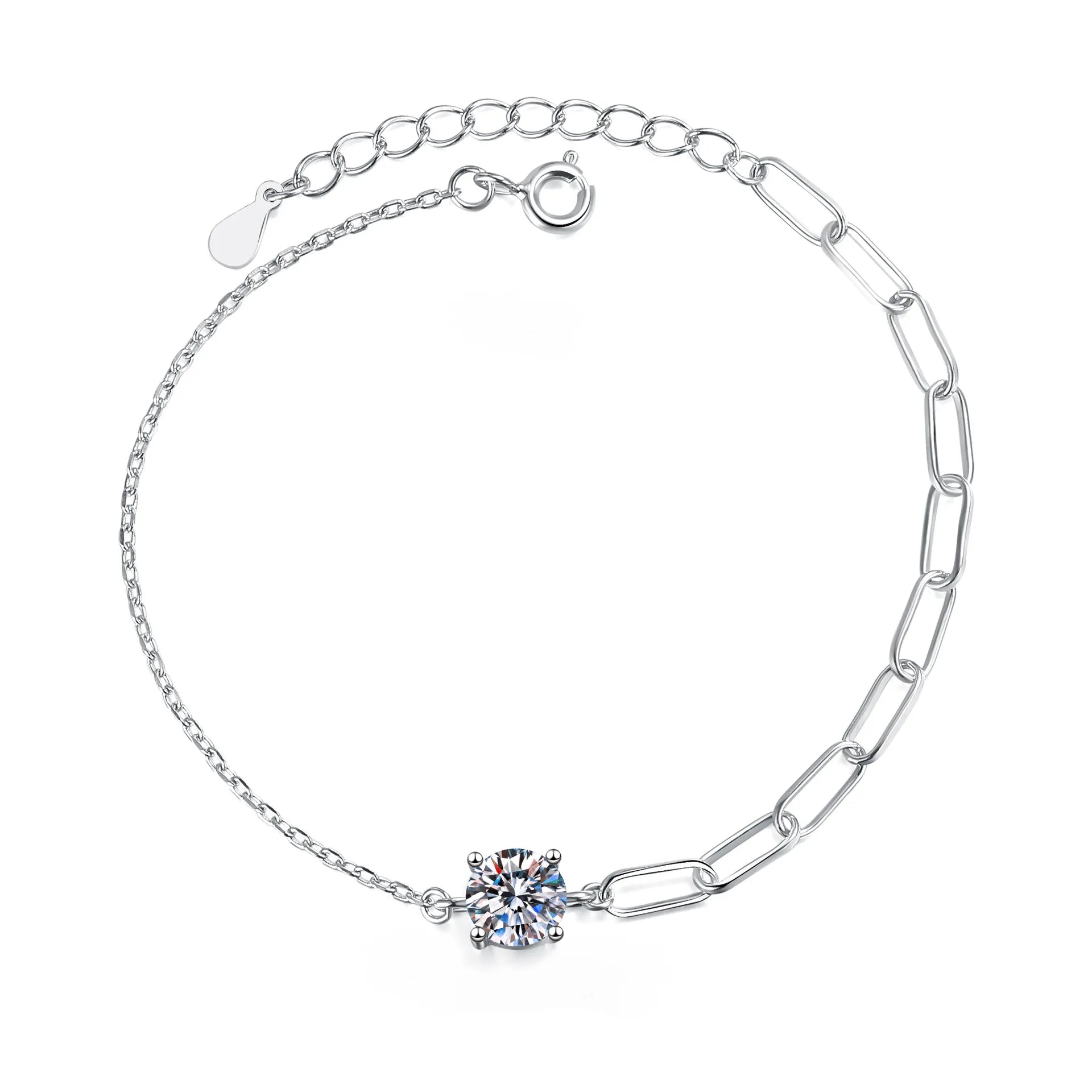 1CT Round Cut Moissanite Solitaire Diamond  Bracelet for Women Men 925 Silver Minimalist Charm Bracelet Wrist Chain Adjustable