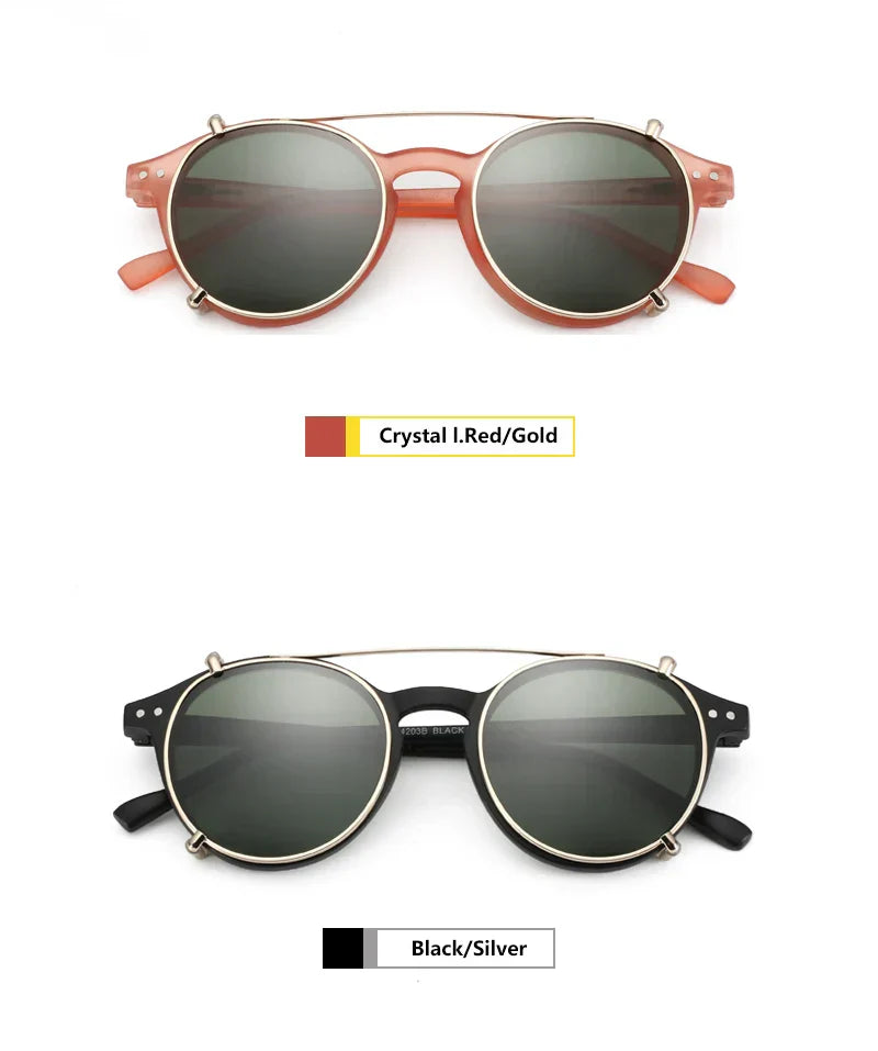 Steampunk Style Glasses (Anti Blue Light Blocking Eyewear) + Clip Lenses（Polarized Sunglasses Clips）for Women Men