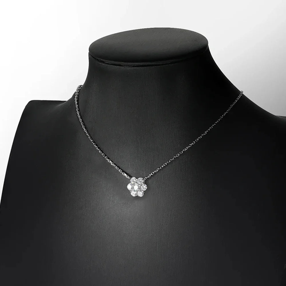 Real D Color Flower Full Moissanite Jewelry Sets for Women 925 Sterling Silver Diamond Pendant Necklace Stud Earrings Jewelry