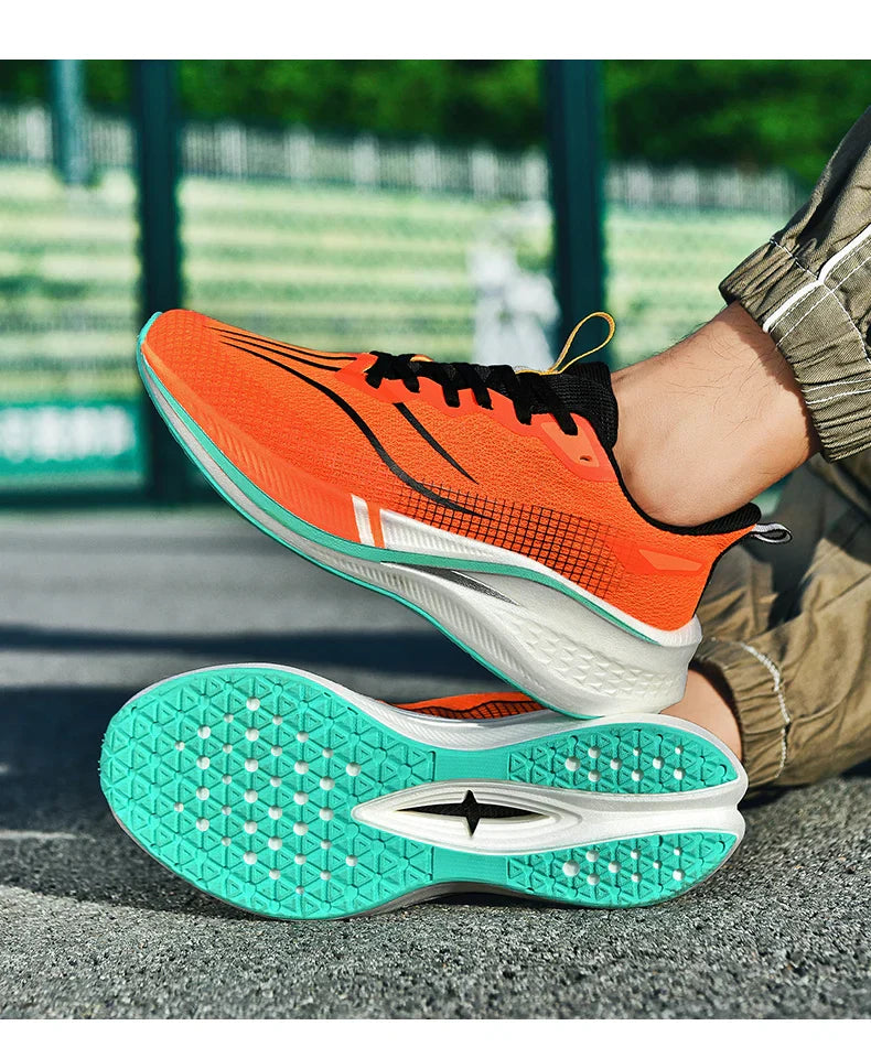 Fashion men's and women's sports running shoes casual breathable mesh surface carbon plate support wear-resistant rubber outsole