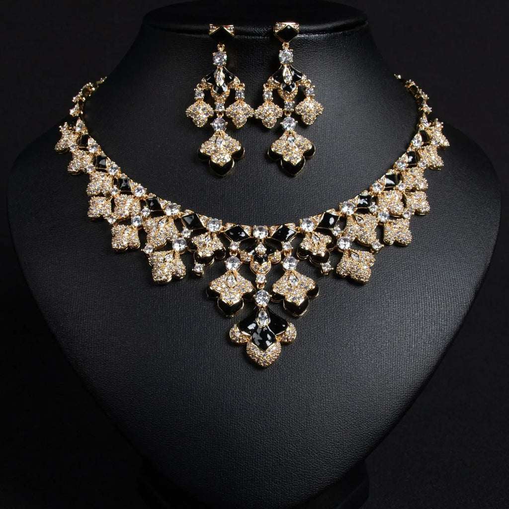 Pop Hot Stereo Jewelry Oil Painting Necklace Earrings Premium Multi-Color 2-Piece Wedding Travel Women's Holiday Gift M-1000