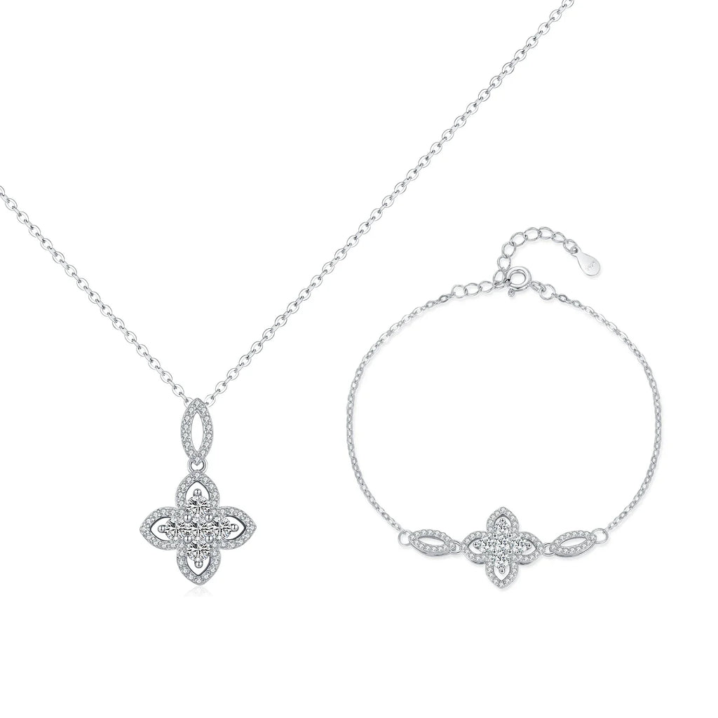 925 Sterling Silver Luxury Flowers Pendant Necklace Classic Daily Wear Jewelry Sets For Women Fine Bracelet