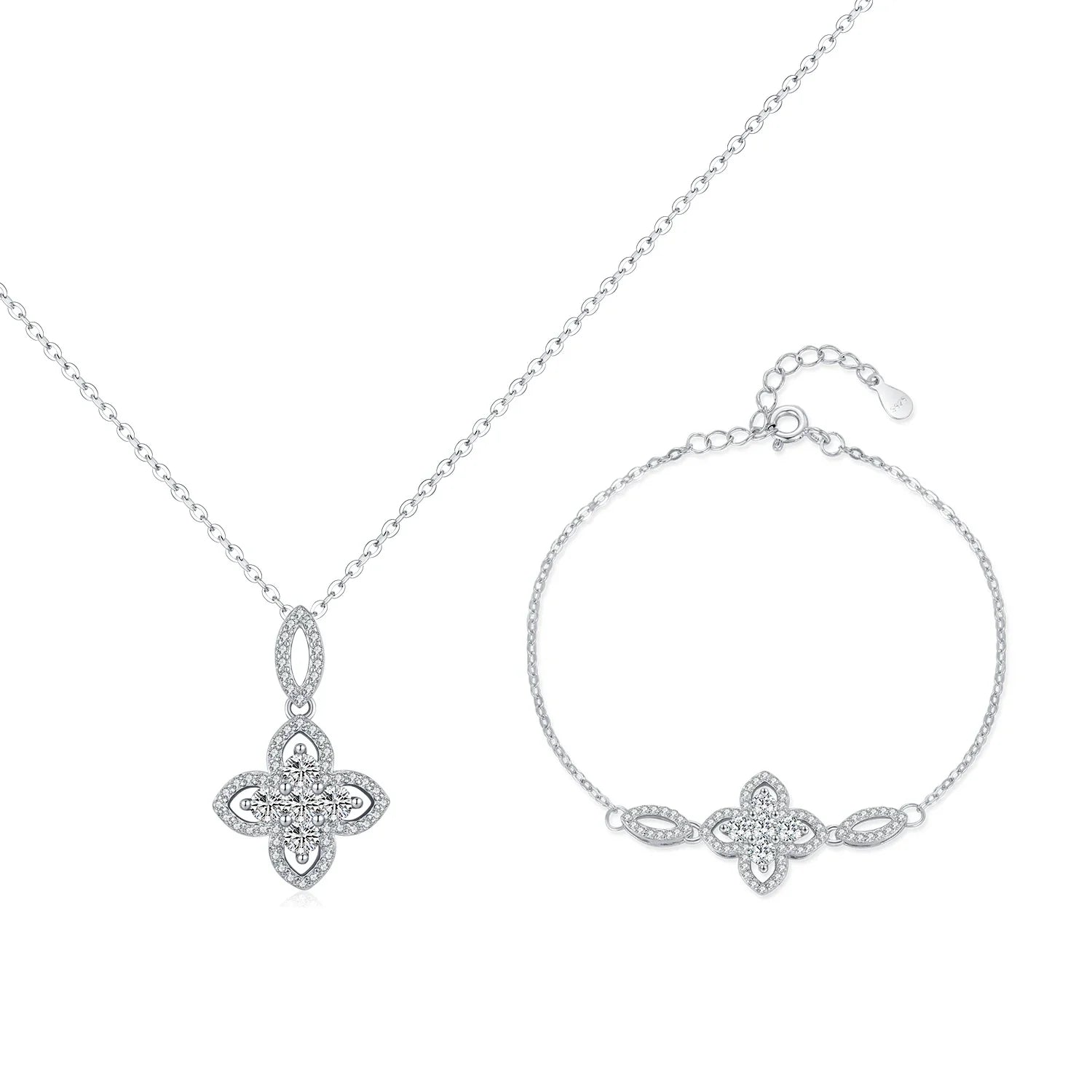 925 Sterling Silver Luxury Flowers Pendant Necklace Classic Daily Wear Jewelry Sets For Women Fine Bracelet