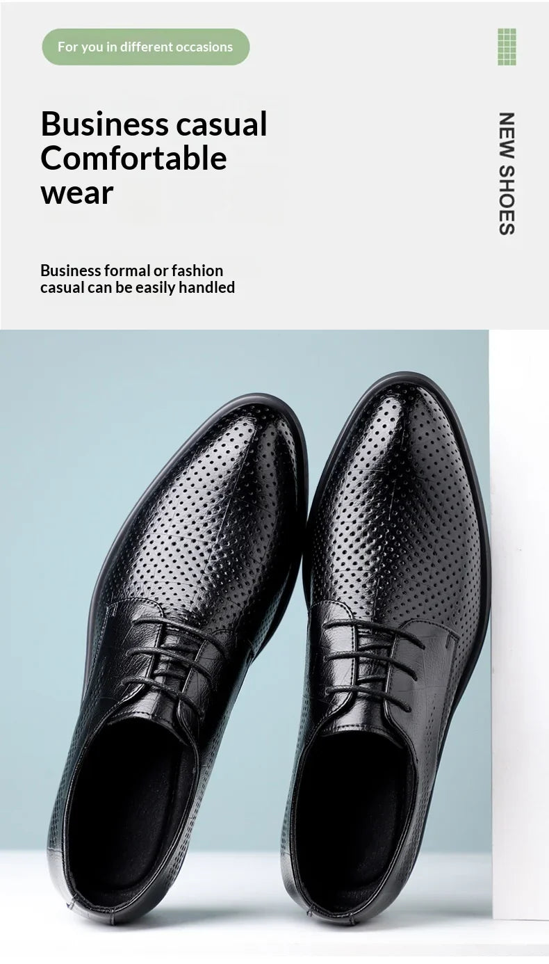 Men Spring Summer Hollow Out Breathable Elevator Shoes 6cm Hidden Height Increasing Business Formal Dress Office Wedding Shoes