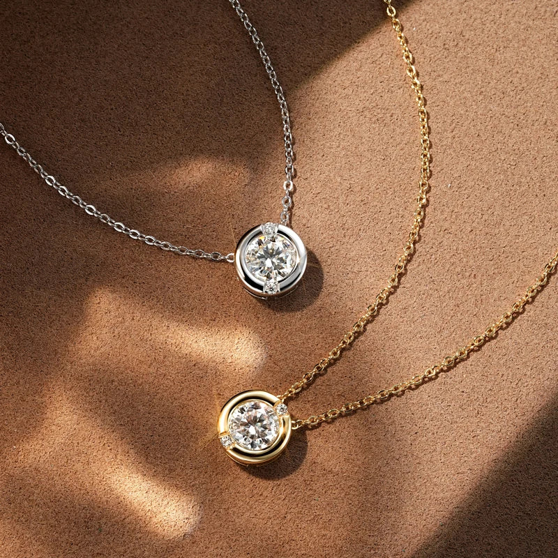 GRA Certified 6.5mm Sparkling Moissanite Round Pendant Necklace for Women 925 Sterling Silver Wedding Fine Jewelry Gift