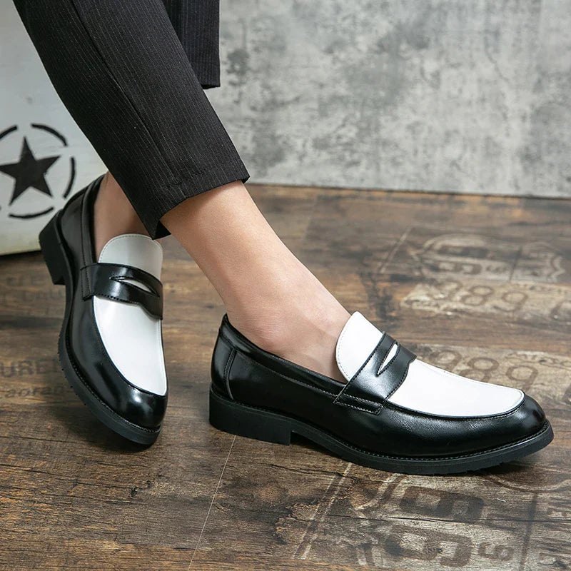 Italian Luxury Brand Loafers Men's Black and White Color Leather Shoes Slip-on Fashion Soft-soled Casual Shoes Wedding Moccasin