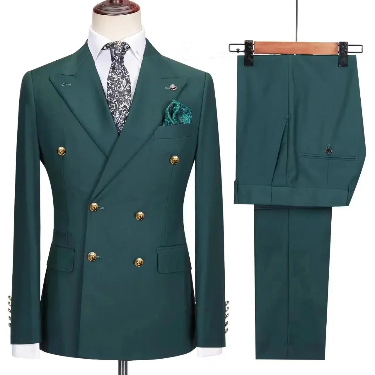 Double Breasted Men Suit Navy Blue High Quality Wedding Costume Party Prom Gold Buttons Groom Suits