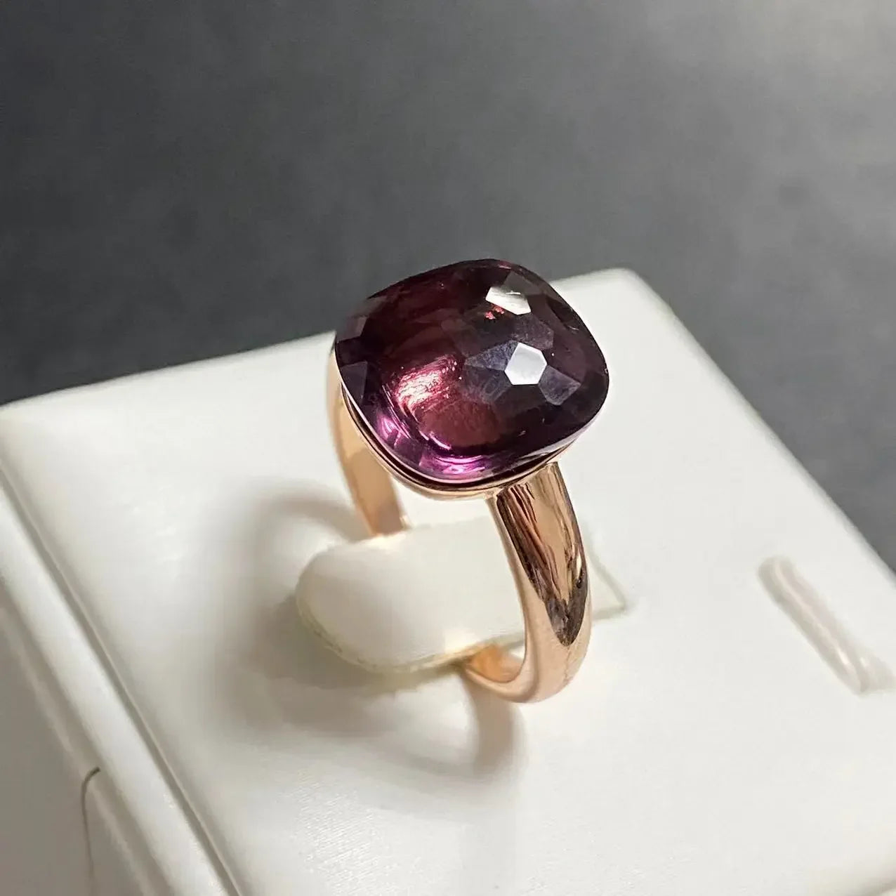 Trendy 12.6mm Flat Rose Gold Ring 35 Candy Colors Green Amethyst Turquoise Crystal Jewelry Gift for Women