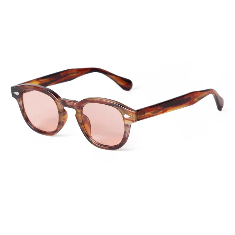Vintage Tortoise Shell Round Sunglasses Women Men 2026 Brand Design Retro Rivet Yellow Blue Lens Square Sun Glasses Female Male
