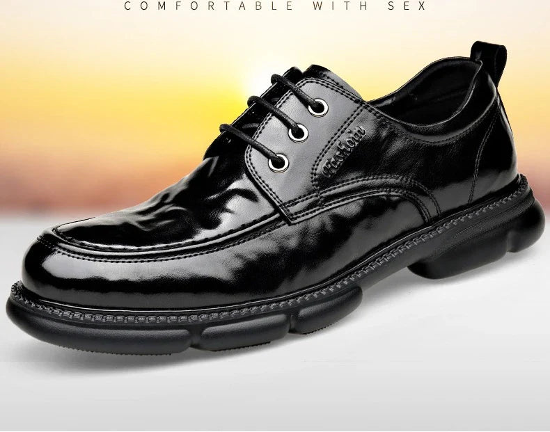 Summer Hallow Cow Leather Shoes for Men Fashion Casual Black New Designer Dress Shoes Male Lace Breathable Platform Shoes Man