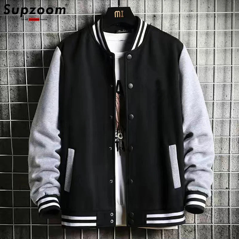 New Arrival Fashion Fleece Casual Baseball Uniform Cotton Spliced Regular Rib Sleeve Brand Clothing Bomber Jacket Men