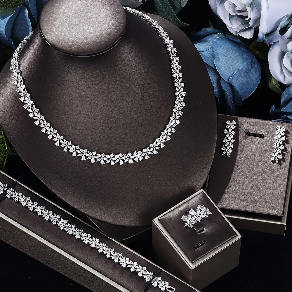2023 new four-piece cubic zirconia bridal jewelry set women's party, luxury Dubai crystal wedding hot sale in Central Asia