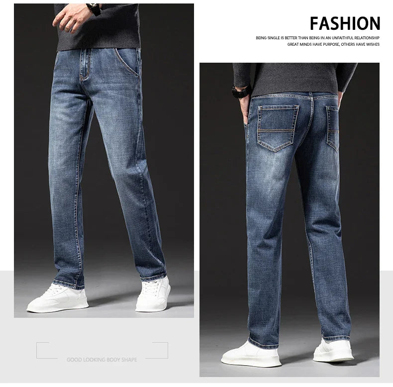 New Autumn and Winter  Plus Size 40 42 44 Men Straight Loose Jeans Business Fashion Denim Stretch Pants Male Brand Trousers