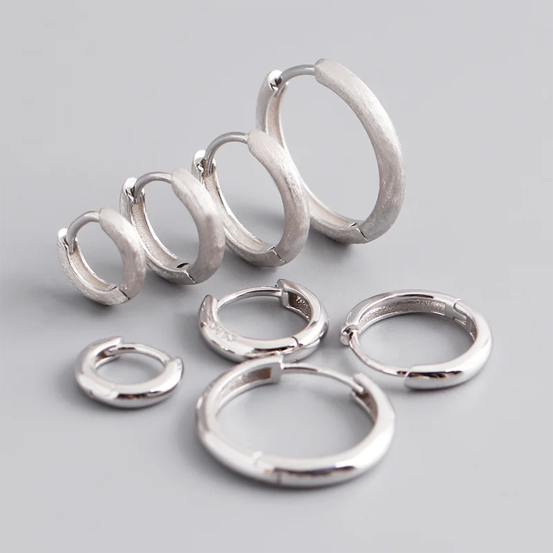 925 Sterling Silver Simple Matte Bohemian Round Ear Buckle for Women Punk Unisex Rock Hoop Earring Jewelry Accessories