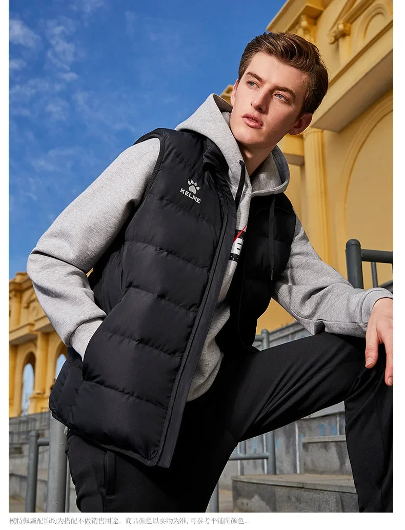 Men Winter Down Vest Sport Training Lightweight Waterproof Outwear Short Stand Collar Casual Coat Windproof Warm Jacket