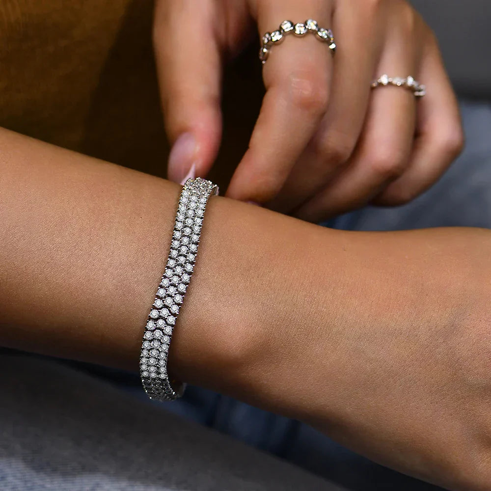 S925 Sterling Silver All Moissanite Tennis Bracelet for Women D VVS1 Diamond Gold Plated Luxury Wedding Fine Jewelry
