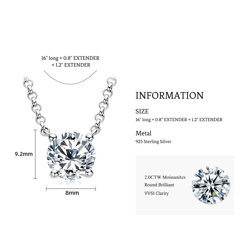 1CT 2CT 3CT Certified Moissanite Pendant Necklace For Women S925 Sterling Silver Solitaire Drop Necklaces Jewelry Gift