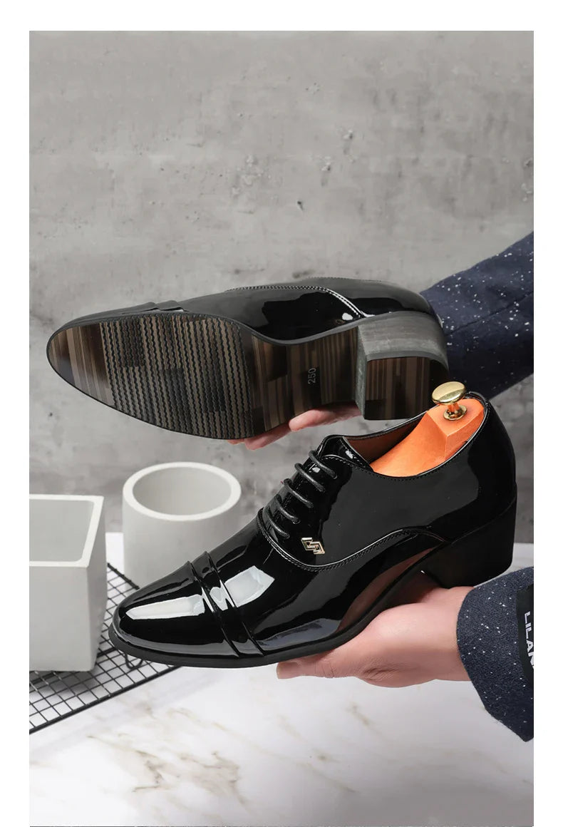 Premium Leather Men Shoes Slip On Loafers European Brand Business Casual Wedding Party Plaid Design Height Increasing