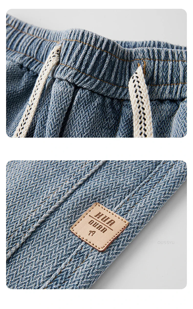 Brand Clothing High Quality Starry Sky Texture Fabric Men's Jeans Loose Straight Denim Pants Elastic Waist Drawstring Trousers