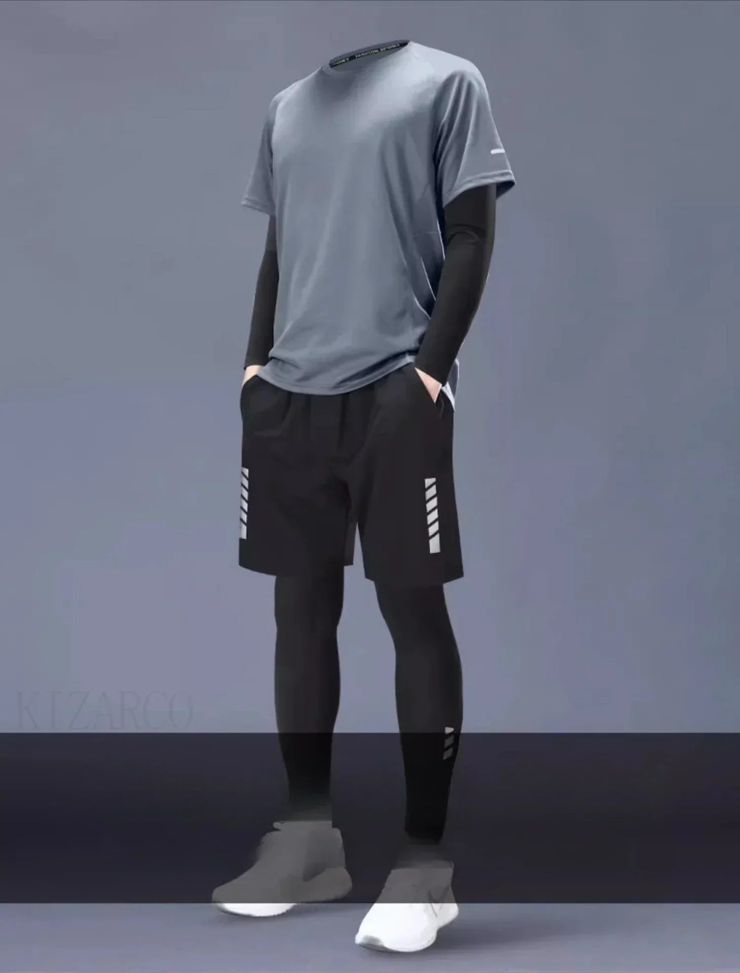 Fitness Clothes Ice Silk Quick Drying T-shirt Suit Men Short Sleeve Running Sportswear Shorts Tracksuit Gym Sports Training Sets