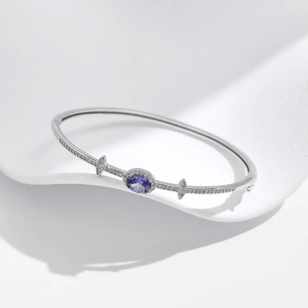 925 Sterling Silver Oval Halo Tanzania CZ  Bangle Bracelet Platinum Plated Fine Jewelry Gift For Women Mom Wife Girls