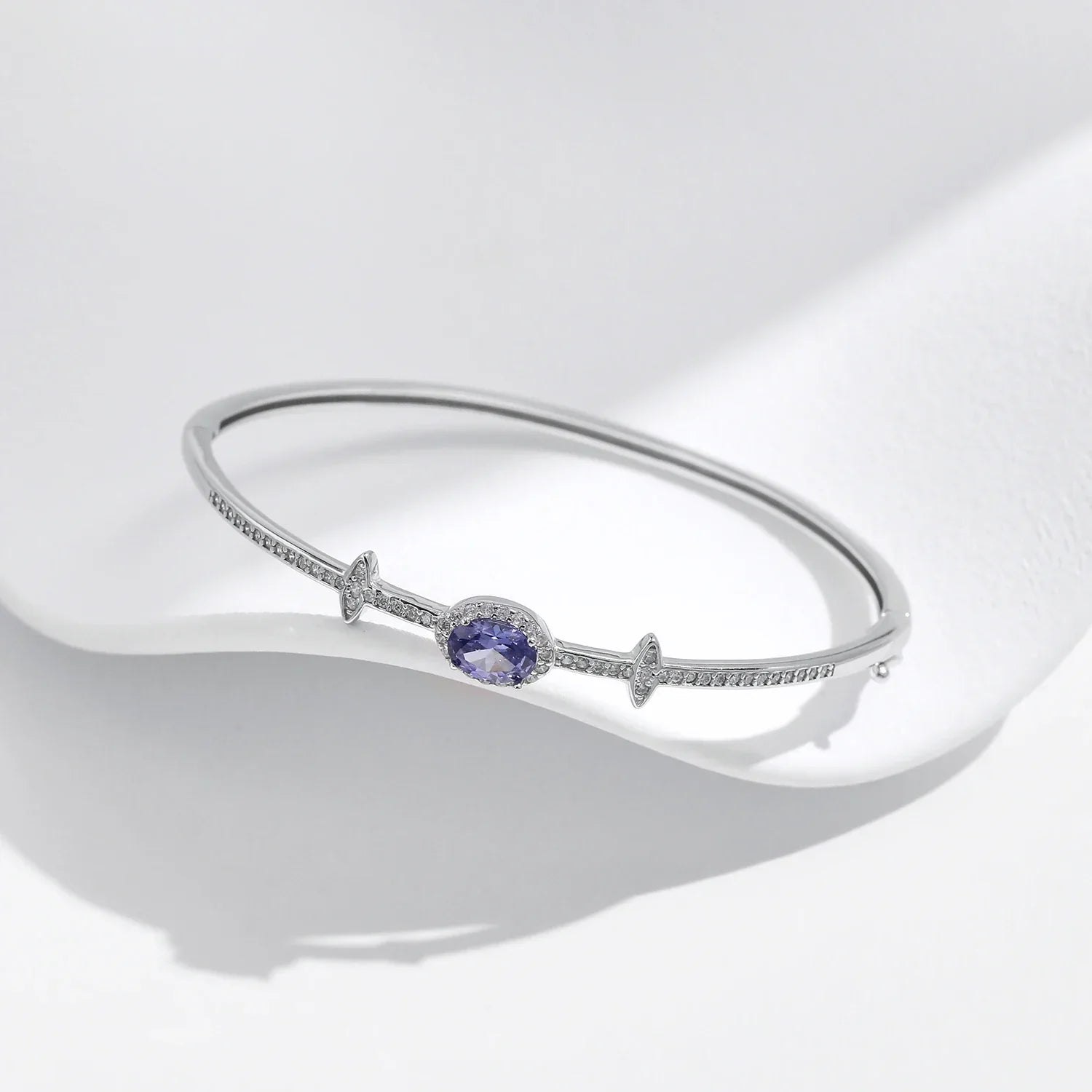 925 Sterling Silver Oval Halo Tanzania CZ  Bangle Bracelet Platinum Plated Fine Jewelry Gift For Women Mom Wife Girls