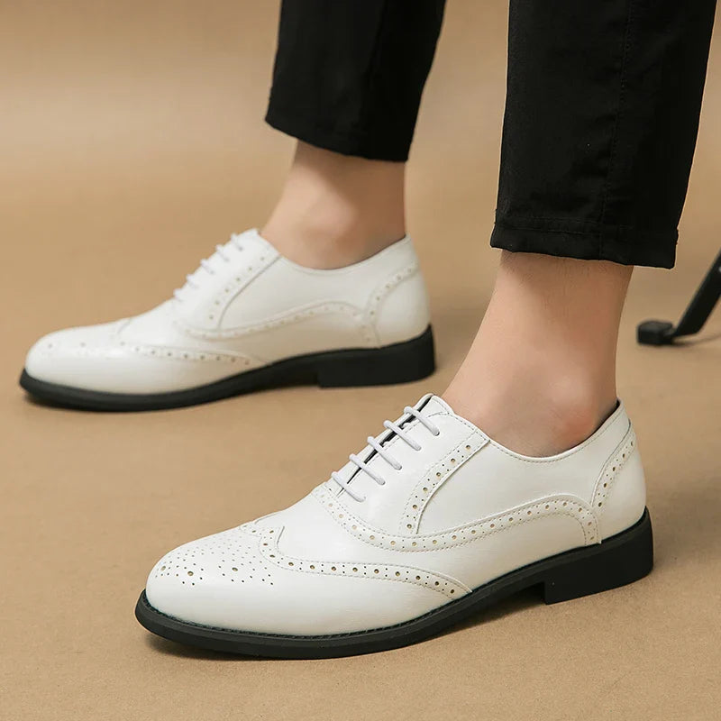 Luxury Italian White Groom Leather Shoes Men's Business Wingtip Oxfords Monk Lace-up Brock Banquet Wedding Formal Shoes for Men