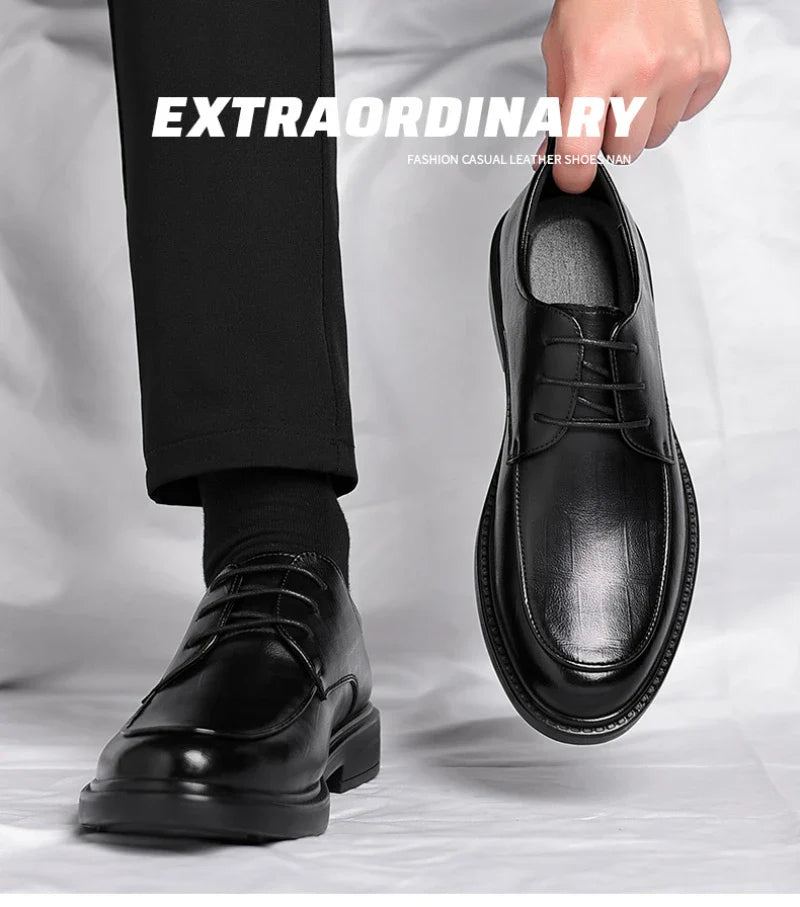 Leather Shoes Men's Four Seasons Business Formal British Casual Commuting Style Black Heightening Wedding Groom's Shoes New