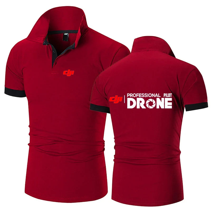 تي شيرت بولو عصري بطباعة صيفية جديدة لعام 2024 للرجال من Dji Professional Pilot Drone بأكمام قصيرة مريح على طراز Harajuku كاجوال رياضي