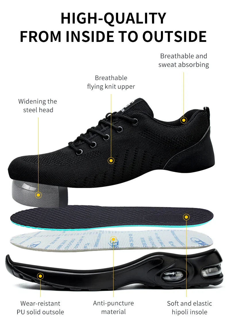 Air Cushion Work Safety Shoes For Men Women Breathable Work Sneakers Steel Toe Shoes Anti-puncture Safety Protective Shoe