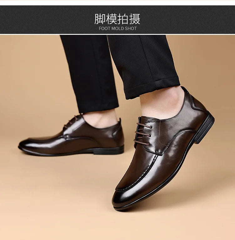 Spring Autumn New Pointed Toe Leather Shoes Men Fashion Business Casual Shoe Male Lace Designer Solid Color Wedding Shoes Man