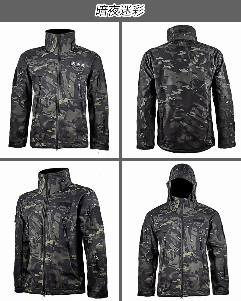 Outdoor Tactical Jacket Men's Stand-up Collar Plush Thickened Soft Shell Jacket Winter Windproof Waterproof Camouflage Coat