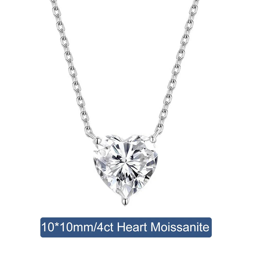 2/4Carat Heart Shape Moissanite Pendant Necklace 925 Sterling Silver D Color VVS1 Diamond Necklaces for Women Wedding Jewelry